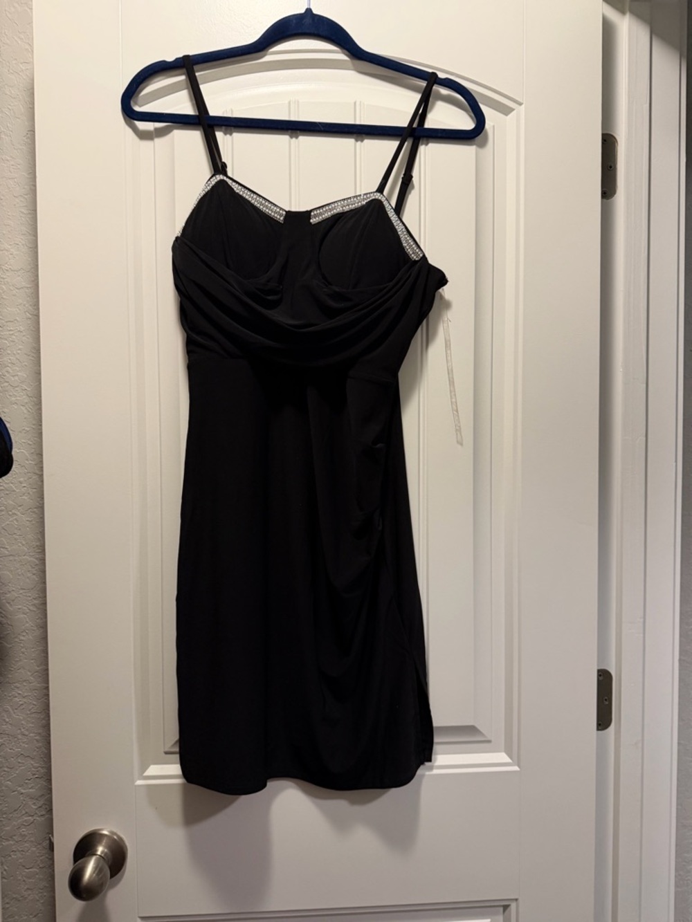 Black Sleeveless Evening Dress with Rhinestone Trim